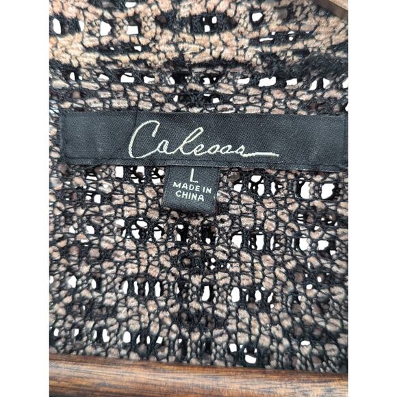 Calessa Peach/Black Eclectic Open-Front Sheer Jacket w/Cascading Ruffle Front L - Picture 3 of 8